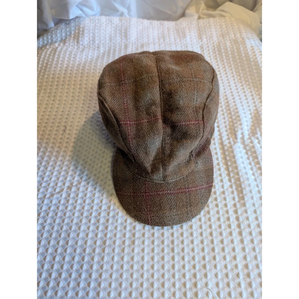 Life Is Good brown Plaid tweed Winter Flat Cap Sherpa Wool Lined News Boy Hat